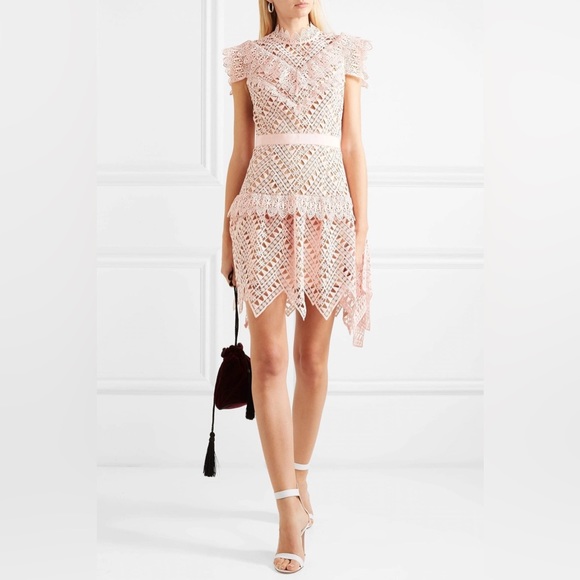 SELF-PORTRAIT Guipure Lace Mini Pink Dress - Picture 5 of 5